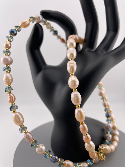 Crystals, pearls , necklaces