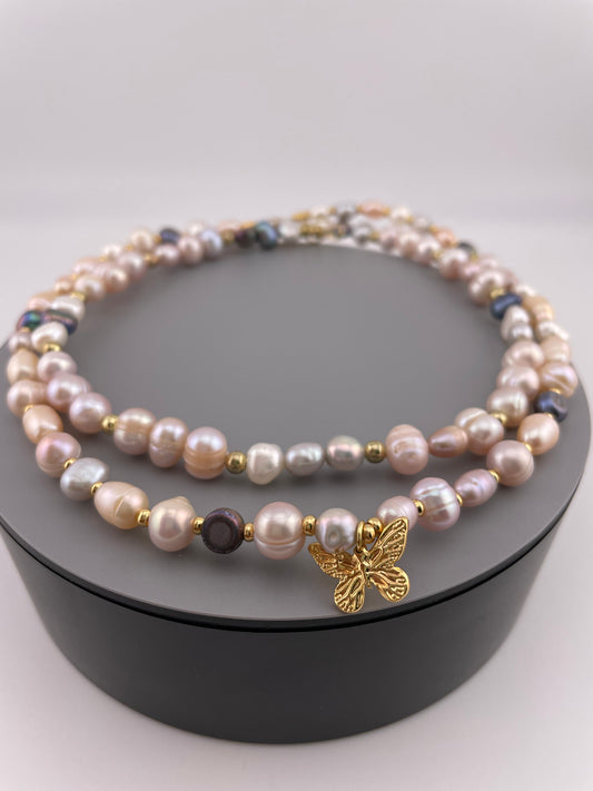 Butterfly, pearl necklace