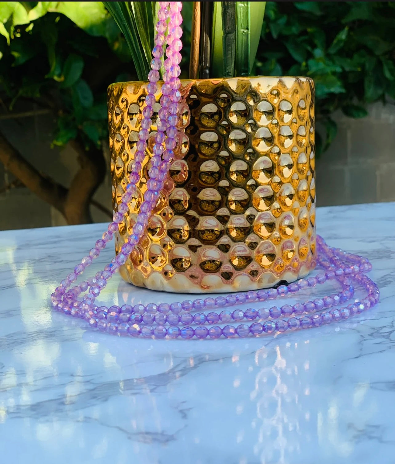 Purple crystal, belly beads